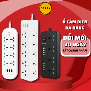 Ổ cắm điện đa năng DCTEK Chịu Tải 3000W Cổng USB Type C Nhựa PC chống cháy chống giật, dây nối dài 2m bảo hành 6 tháng