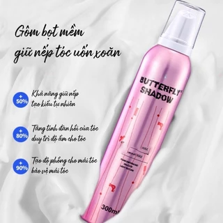 Gôm Bọt Mousse mềm giữ nếp tóc cố định Butterfly Shadow 300ml dành cho cả nam và nữ dưỡng xoăn tự nhiên