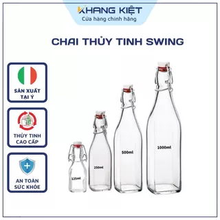 Chai Thủy Tinh Vuông Italy Swing I Chính Hãng Bormioli - Dung Tích 125ml, 250ml, 500ml, 1000ml - Đựng Mật Ong, Kombucha