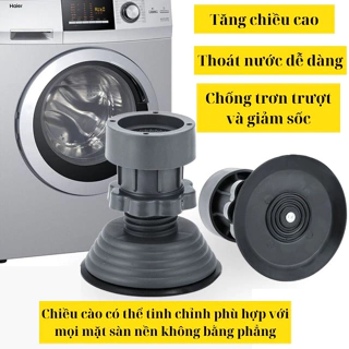 Bộ 4 Chân đế TRỤ CAO SU chống rung cho máy giặt, tủ lạnh - tăng giảm chiều cao, chống trượt tối ưu