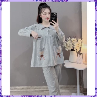 Bộ bầu - bộ sau sinh mặc nhà - ( Dài - Túi Thêu Đầu Gấu ) - chất liệu Thun Cotton Mềm mát