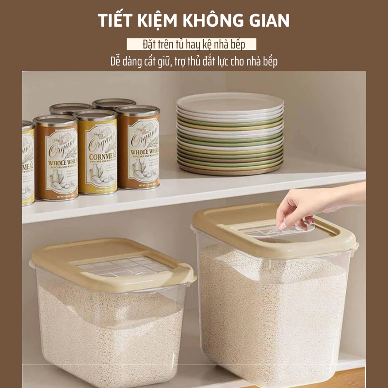 Thùng Đựng Gạo Grand Haven Nắp Đậy Chắc Chắn Đậy Kín Ngăn Côn Trùng, Ẩm Mốc Thành Nhựa Dày Dặn 6kg/10kg/15kg