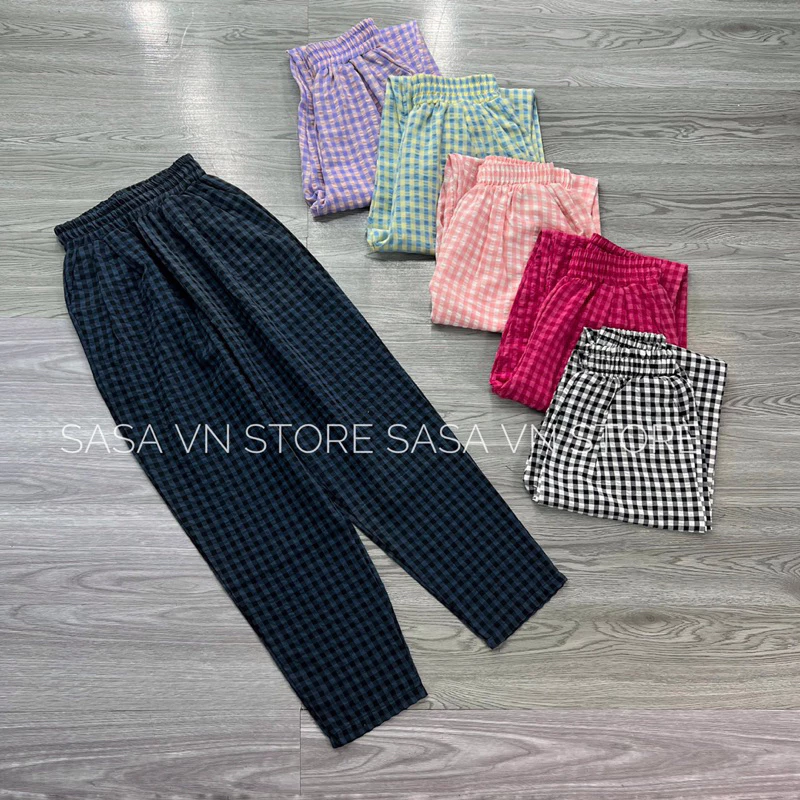 Quần Vải Kẻ Baggy Ống Đứng Dáng Dài,Quần Dài Cạp Cao Kẻ Caro Chất Thô Cao Cấp Tôn Dáng JUDIE.Closet