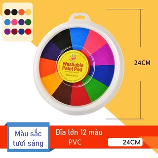 Bộ 12 Mực In Ngón Tay Vẽ Graffiti Giáo Dục Sớm Cho Bé size lớn 24cm, đệm mực in ngón tay