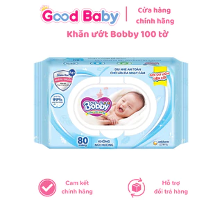 Khăn ướt Bobby không mùi 100 tờ/gói (Xanh)