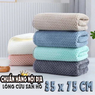 Khăn lau mặt, Khăn gội đầu, Khăn tắm LD có móc treo chất liệu lông cừu san hô mềm mại, siêu thấm hút, size 35*75 cm