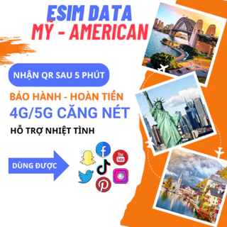 [ATT] eSIM du lịch quốc tế MỸ - AMERICAN, 4G/5G tốc độ cao, hỗ trợ 24/24, bảo hành 1 đổi 1