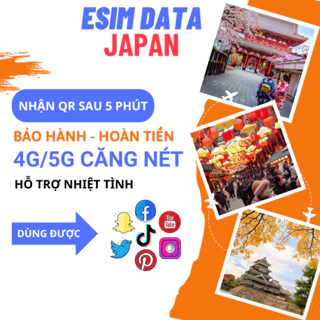 [JAPAN] eSIM du lịch quốc tế Nhật Bản, 4G/5G tốc độ cao, 3G không giới hạn hỗ trợ 24/24, 1 đổi 1