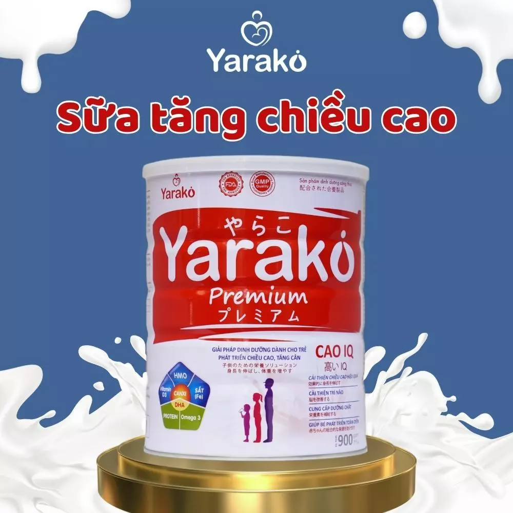 Sữa Tăng Chiều Cao YARAKO PREMIUM CAOIQ Giúp Cho Trẻ Phát Triển Chiều Cao Và Tăng Cân Hộp 900g