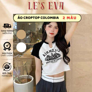 Áo croptop Colom cổ v tay ngắn ôm body siêu hack dáng, áo thun dáng ngắn mùa hè 113 - LESEVA