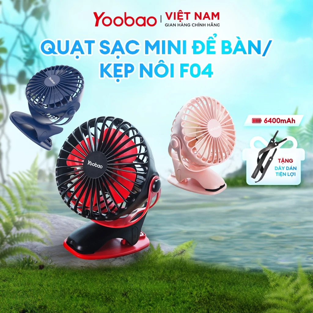 [VOUCHER 5%] [QUÀ TẶNG] Quạt sạc mini để bàn/ kẹp nôi YOOBAO F04 6400mAh Xoay 360 độ Chạy 32 giờ liên tục - Bảo hành 12T