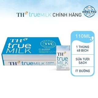 Thùng 48 hộp sữa tươi tiệt trùng ít đường TH True Milk 110ml (110ml x 48)