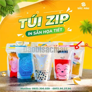 HOT Set 100 Túi zip trà chanh, trà sữa tặng kèm ống hút