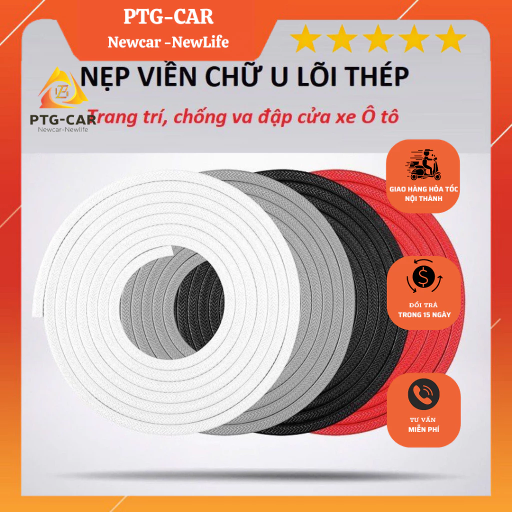 Cuộn 5m Gioăng cao su, nẹp viền cửa chữ U lõi thép cao cấp, chống va đập trầy xước cánh cửa ô tô Newcar-Newlife