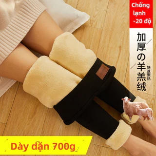 Quần legging lót lông cừu dầy dạn 700g  cực ấm cạp cao gọn eo giãn tốt Có túi cả hai bên