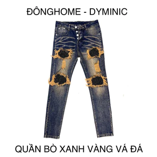 Quần bò (có Bigsize 40kg đến 110kg) xanh vàng vá đá , Quần jean xanh vá đá to Super , ảnh thật tự chụp Đông Home Shop.