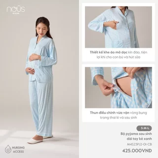 [Nous Official]NOUS MOM Bộ quần áo pyjama kẻ xanh, cam chất liệu co giãn đa chiều, thoáng mát cho các mẹ bầu và sau sinh