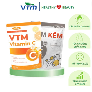 Combo Viên uống VTM giảm mụn mờ thâm, gấp đôi đề kháng - tăng cường miễn dịch( VTM Vitamin C và VTM Kẽm ZinC) - 30 ngày