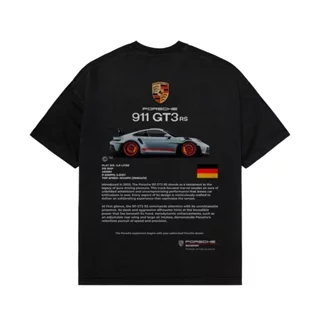 Áo thun in hình unisex nam nữ teeholic cotton cao cấp xe hơi PORSCHE 911 GT3 phong cách retro y2k màu đen trắng