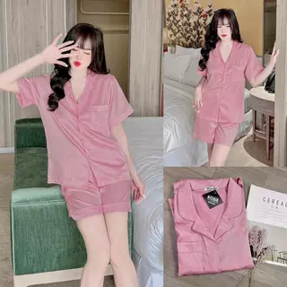 Đồ bộ nữ pijama đùi lụa ngủ gấm xước ánh kim mặc nhà cao cấp CC130