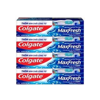 Kem đánh răng Colgate Maxfresh bạc hà the mát 225g/tuýp tặng bàn chải đánh răng lông mềm