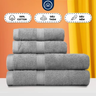 Combo 4 Khăn Tắm Gội ( 2 Khăn Tắm - 2 Khăn Gội ) 100% Cotton Cao Cấp Mềm Mịn Thấm Hút Không Ra Màu