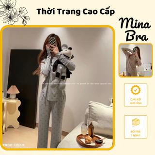 [ Mina Bra ] Bộ đồ ngủ hình mặt cười dáng rộng thời trang mùa hè xinh xắn cho nữ