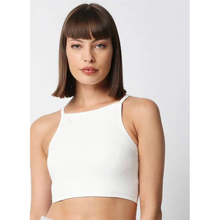 Áo hai dây croptop ôm, thun poly trắng 4 chiều