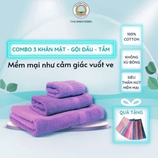 Bộ 3 Khăn Mặt, Khăn Tắm, Khăn Gội Đầu THAI BINH TOWEL 100% Cotton Siêu Thấm Hút (70*140cm; 35*80cm; 30*50cm)