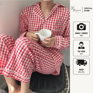 Bộ Ngủ Pijama Tay Dài-Đồ bộ kẻ caro dài tay - Đồ Bộ Mặc Nhà Dài Tay Quần Dài Form Đẹp.