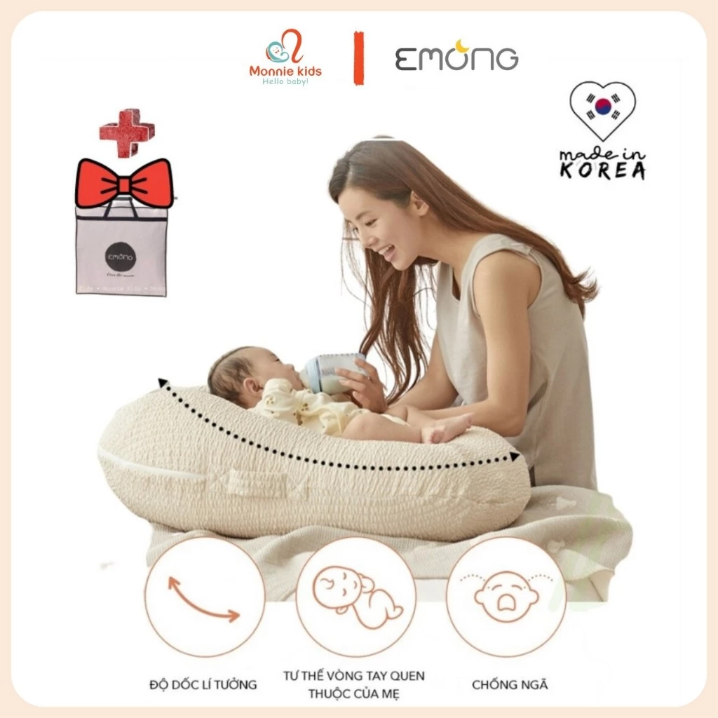 Gối chống trào ngược Emong cho bé 68x68cm, gối chống trào ngược cho trẻ sơ sinh - Monnie Kids