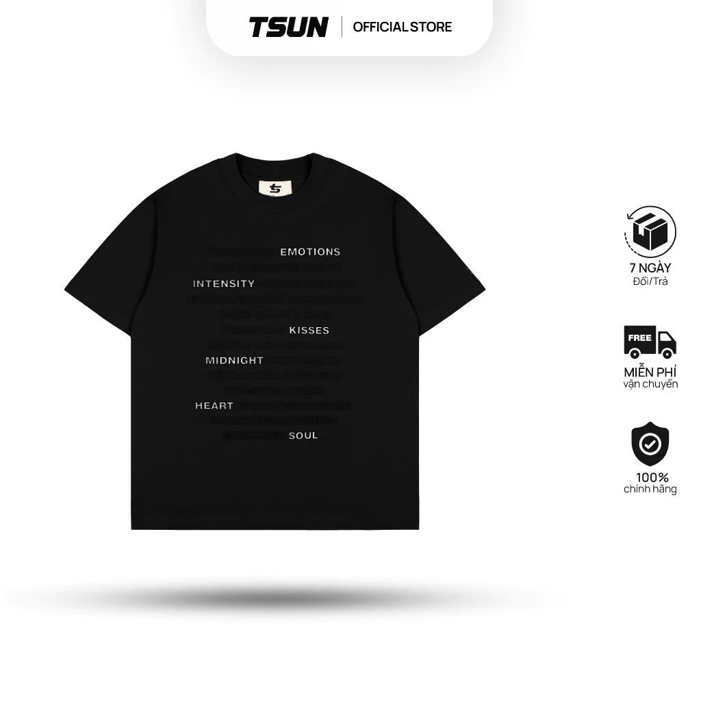 Áo Thun TSUN Emotions Tee - Đen - [UNISEX] - In Nổi, Phản Quang - Nam/Nữ