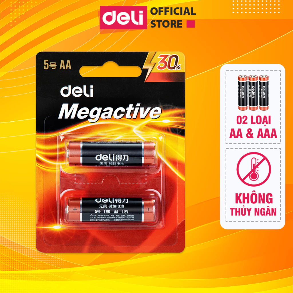 Pin Kiềm Akaline Deli Megactive Pin 2A 3A Pin Tiểu Pin Đũa 1.5V Không Chứa Thủy Ngân, Dung Lượng Lớn