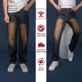 Quần bò ống rộng Verros chất jean mềm cotton màu xanh wash vàng size 40-125kg JSTWHV