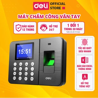 Máy Chấm Công DELI Máy Vân Tay, Nhận Diện Gương Mặt, Máy Chấm Công Có Tiếng Việt, Báo Cáo File Excel