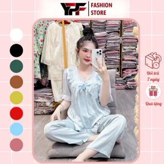 Đồ Bộ Mặc Nhà Pijama Lụa Xước Tay Ngắn Quần Dài Thiết Kế Tiểu Thư Tay Voan YPF FASHION, Đồ Bộ Bà Bầu Sau Sinh Mềm Mát