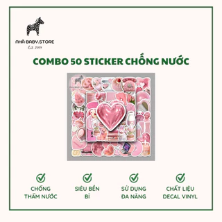 Combo 50 Sticker Pink Style chống nước sticker dán laptop, điện thoại, đàn guitar, mũ bảo hiểm,vali