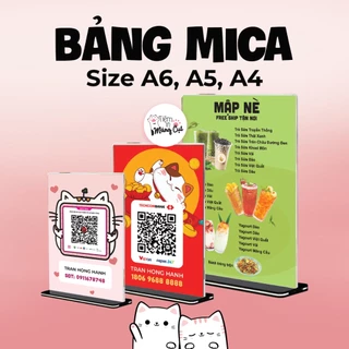 Bảng Menu Mica Trong Suốt, Đế Mica Menu QR Code A6 A5 A4