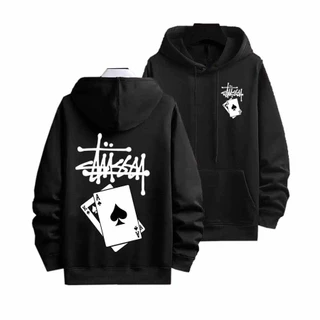 Áo hoodie stussy Lá Bài nỉ bông cotton thun phông nữ nam local brand cao cấp unisex hàn quốc hai màu đen xám