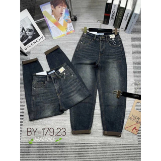 Quần jeans baggy nữ co giãn vải mềm đẹp, quần jeans baggy lưng cao 01