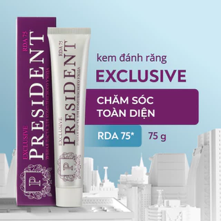 Kem đánh răng President Exclusive. Chăm sóc nướu. Kháng khuẩn, giảm viêm và tăng cường miễn dịch. Ngừa sâu răng. RDA 75