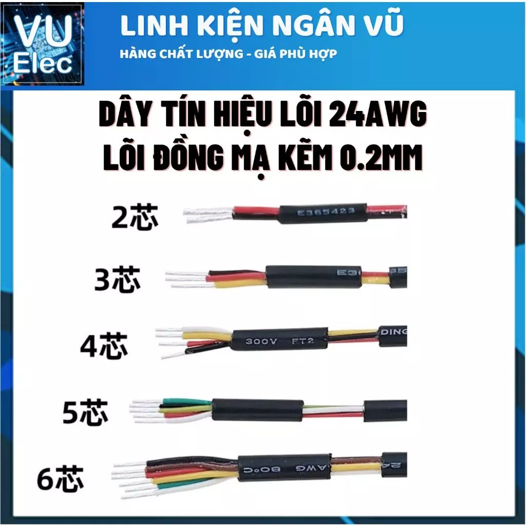Dây điện nhiều lõi 24AWG đồng mạ kẽm 100% làm dây nguồn tín hiệu - Dây 2-3-4-5-6 lõi 0.22MM
