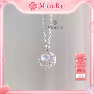 Dây chuyền bạc nữ Miêu Bạc vòng cổ đính đá hình mặt trăng moonstone chất liệu s925 phụ kiện trang sức nữ MD15