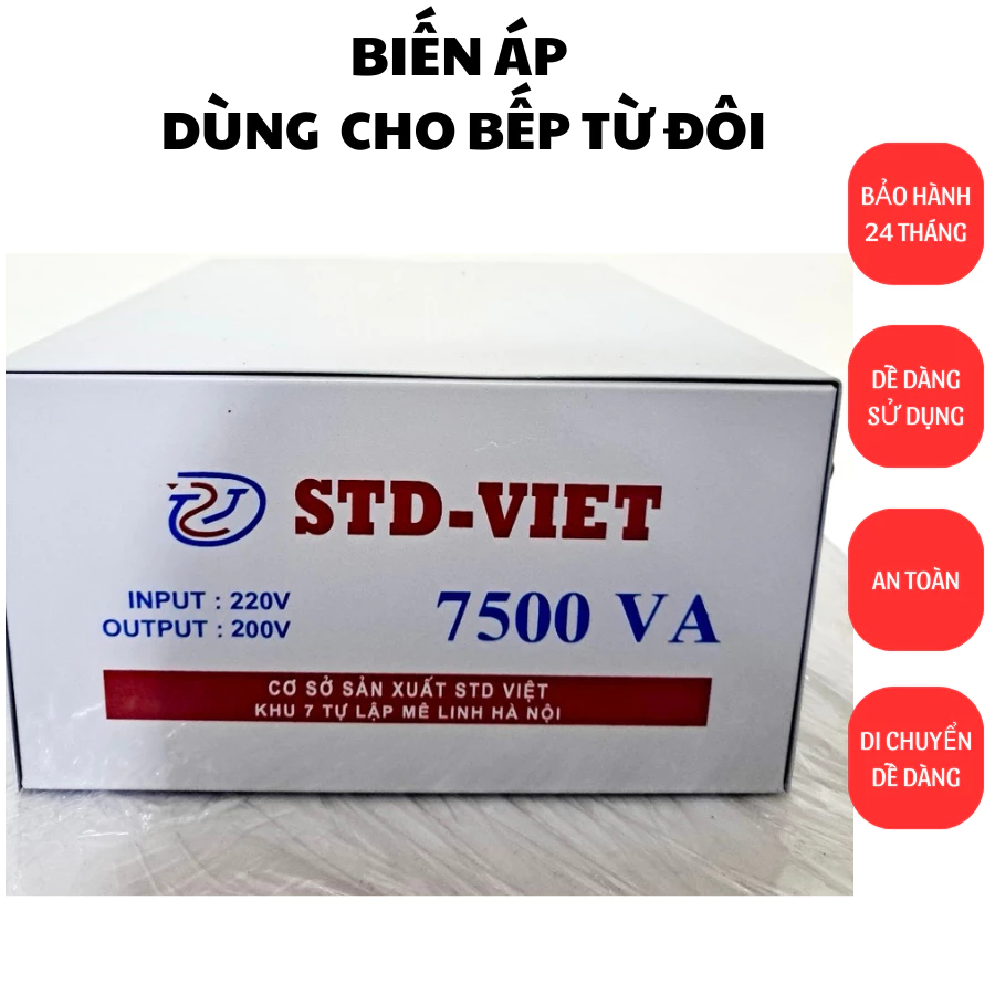 100% Dây Đồng_Bộ đổi nguồn 7500VA- Biến áp tự ngẫu, Nguồn vào 220v/ ra 200V, bảo hành 48 tháng, Dùng cho bếp từ đôi nội