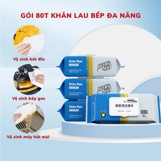 [Bếp Của Chuyên Gia] Khăn Ướt Lau Bếp Đa Năng Chuyên Lau Chùi Dầu Mỡ, Mảng Bám Lâu Ngày Khó Vệ Sinh Gói 80 Tờ