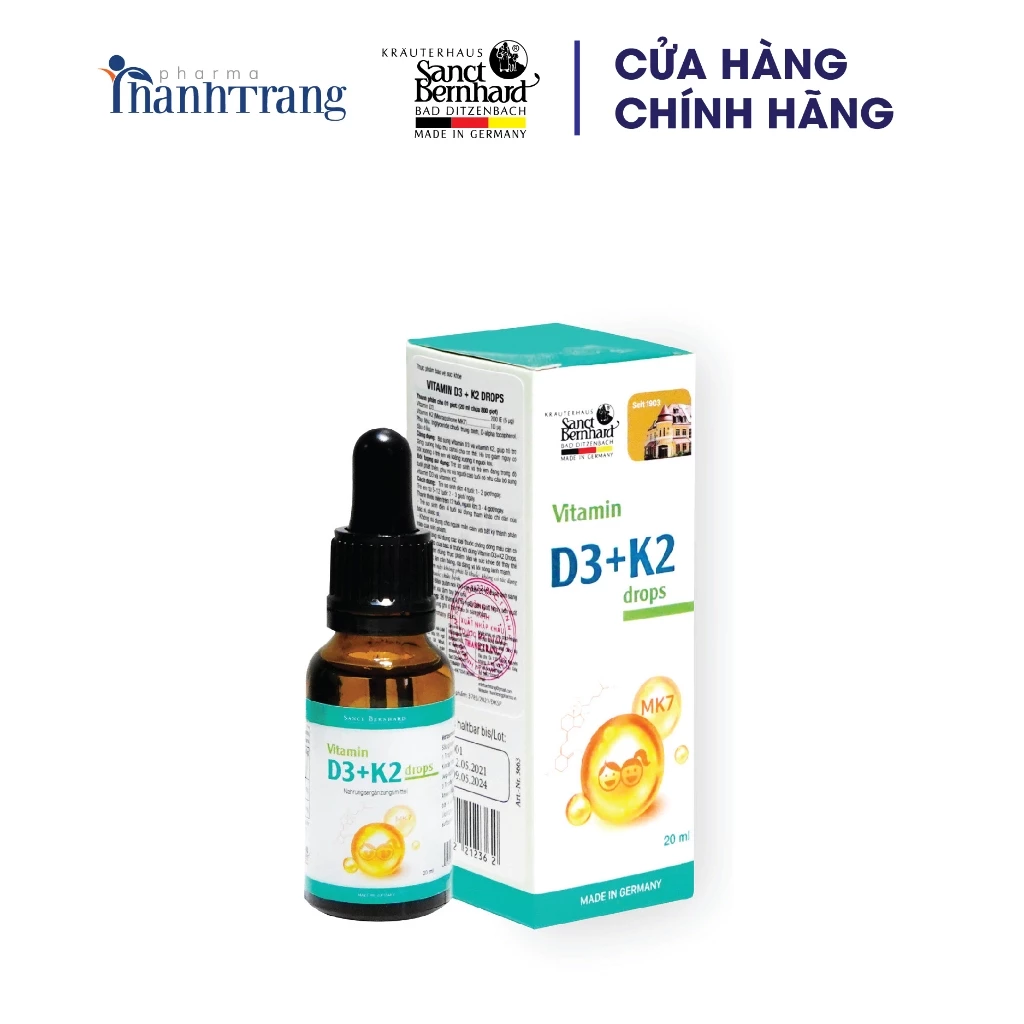 Vitamin D3 K2 Drops MK7 Sanct Bernhard Đức tăng chiều cao, chống còi xương cho bé