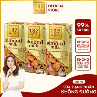 [LỐC 3 HỘP 180ML] Sữa Hạt Hạnh Nhân Nguyên Chất 137 DEGREES Không Ngọt (Không Đường) Healthy Dinh Dưỡng Thái Lan