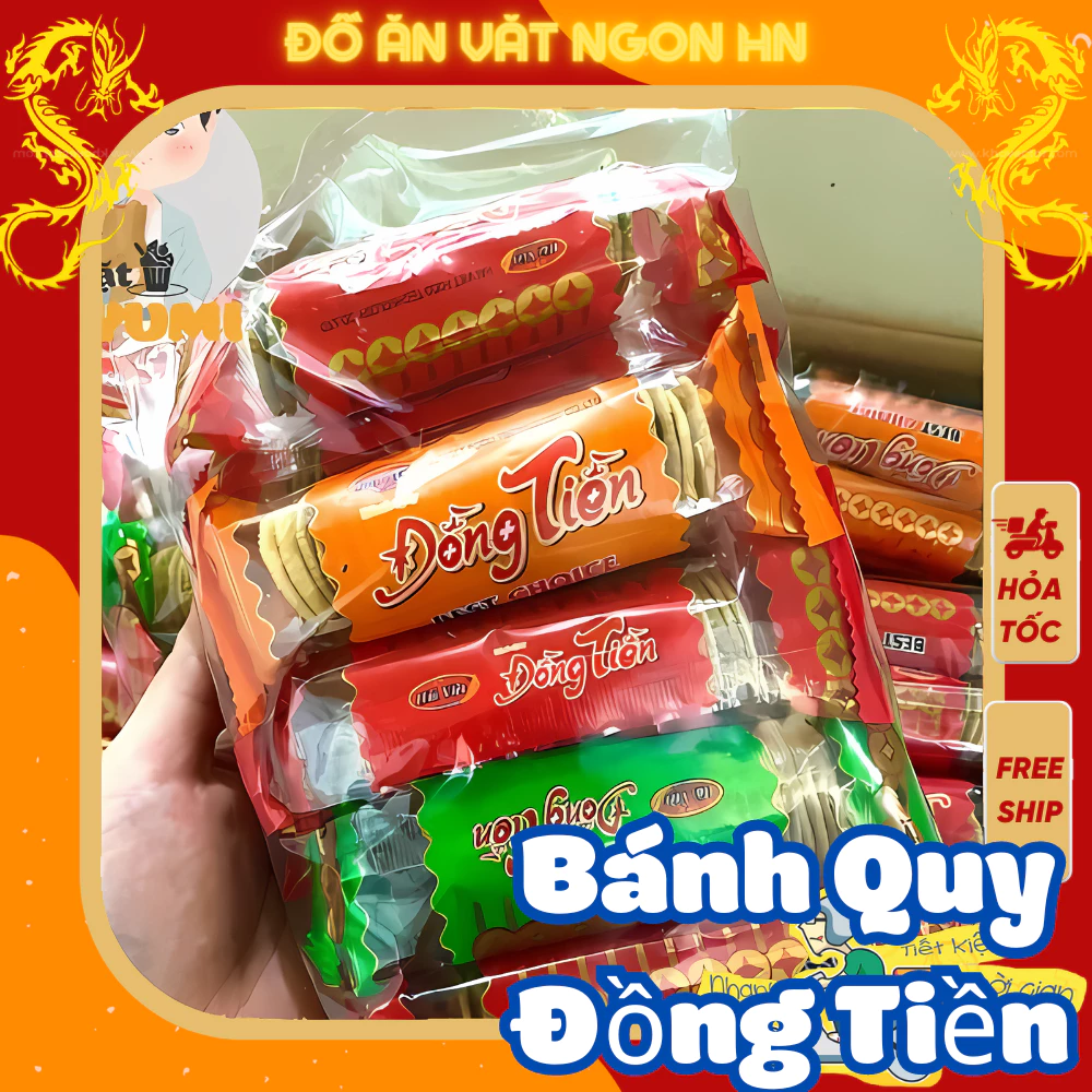 Bánh quy đồng tiền bánh kẹo đồ ăn vặt ngon giòn 1 bịch 10 gói