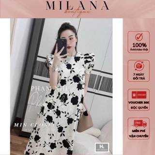 Váy bầu đẹp MILANA, đầm bầu dáng babydoll họa tiết hoa nhí thiết kế tay cánh tiên chất vải lụa tằm mềm mại M028