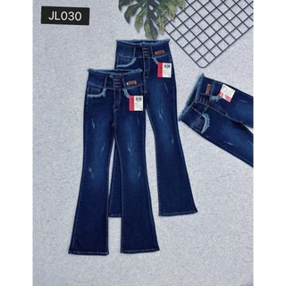 Quần jeans nữ ống loe dài Lưng Cao 3 Nút